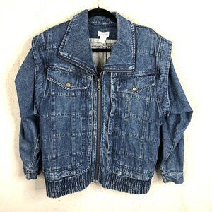 Vintage Lavon Jean Jacket Womens Small Blue Denim Windowpanes Patchwork Oversize